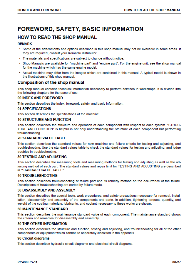 1. Komatsu PC490LCI-11 Workshop Maintenance Manual PDF – CEBM031500