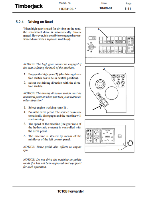 John Deere 1010B Forwarder Operator Manual F058699