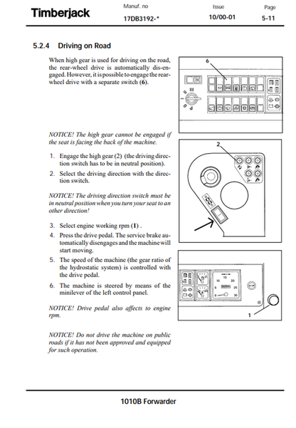 John Deere 1010B Forwarder Operator Manual F058699