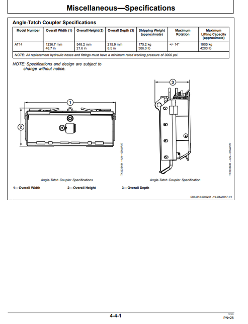 John Deere AT14 Angle-Tatch Coupler Operator Manual OMT397716X19