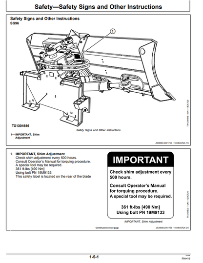 John Deere SG96 And SG96A Dozer Blade Operator Manual OMT432261X019