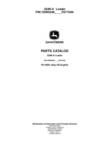 John Deere 524K-II Loader Parts Catalog Manual PC15081