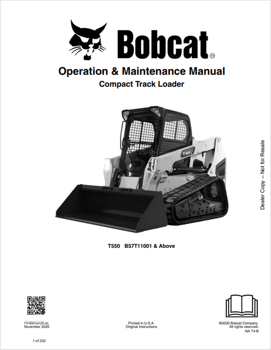 BOBCAT T550 COMPACT TRACK LOADER OPERATION AND MAINTENANCE MANUAL 7418331 PDF