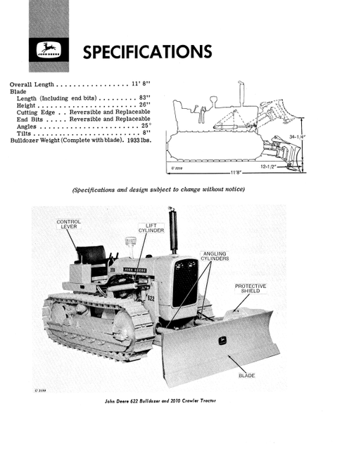 John Deere 622 Crawler Bulldozer Operating Manual OMU15837