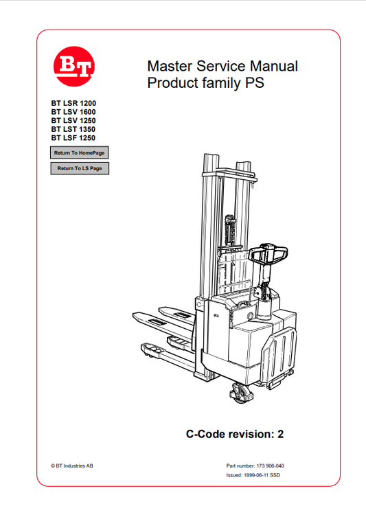 BT FORKLIFT BT LSR 1200, BT LSV 1600, BT LSV 1250, BT LST 1350, BT LSF 1250 SERVICE MANUAL PDF