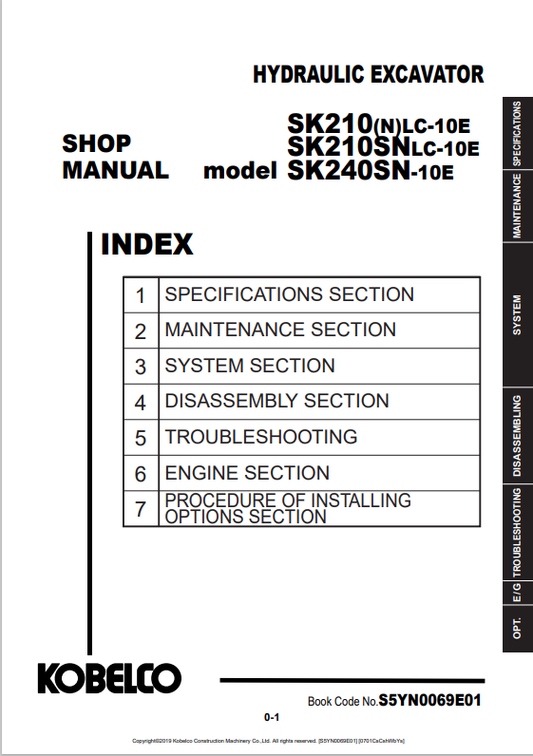 KOBELCO SK210(N)LC-10E, SK240SNLC-10E, SK240SN-10E HYDRAULIC EXCAVATOR SHOP MANUAL PDF