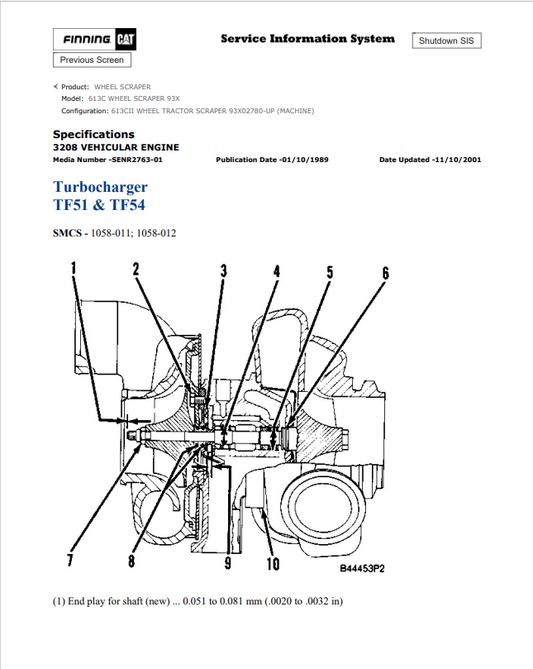 Caterpillar Cat 613C Wheel Scraper Service and Repair Manual PDF | S/N 93X
