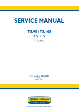 New Holland T5.95, T5.105, T5.115 Tractor Service Manual 84568014 PDF
