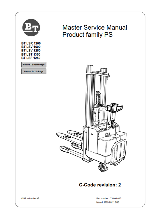 BT FORKLIFT BT LSR 1200, BT LSV 1600, BT LSV 1250, BT LST 1350, BT LSF 1250 SERVICE MANUAL PDF