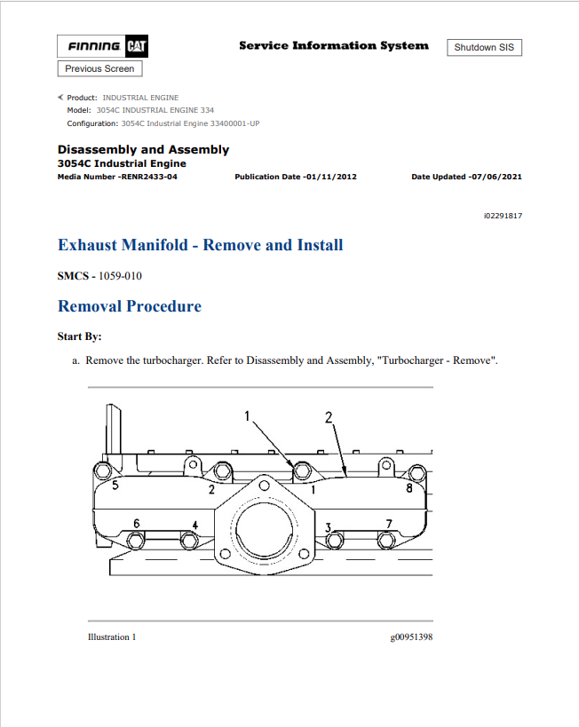 Caterpillar Cat 3054C Industrial Engine Service And Repair Manual PDF | S/N 334