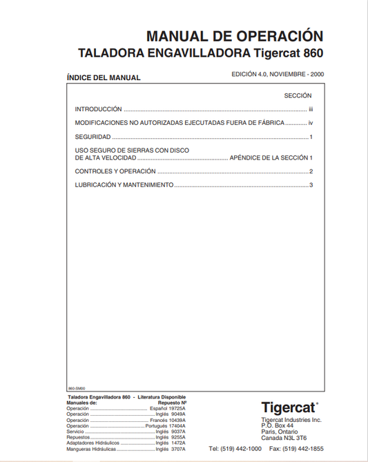 Tigercat 860 Tree Felling And Bundling Machine Operator Manual 19725A