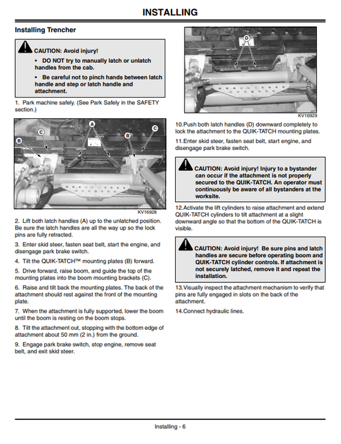 John Deere Hydraulic Trencher TR36, TR36H, TR48, TR48H, And TR60 Operator Manual OMKV16794