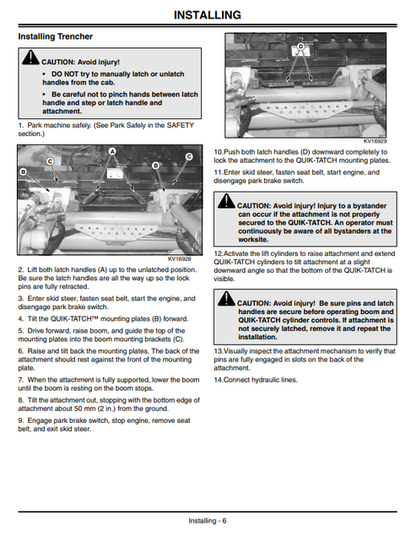 John Deere Hydraulic Trencher TR36, TR36H, TR48, TR48H, And TR60 Operator Manual OMKV16794