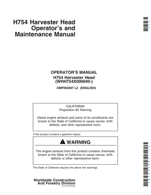 John Deere H745 Harvesting Head Operator & Maintenance Manual