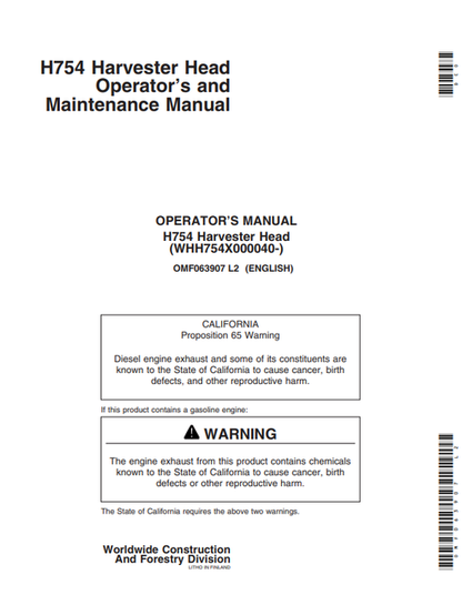 John Deere H745 Harvesting Head Operator & Maintenance Manual