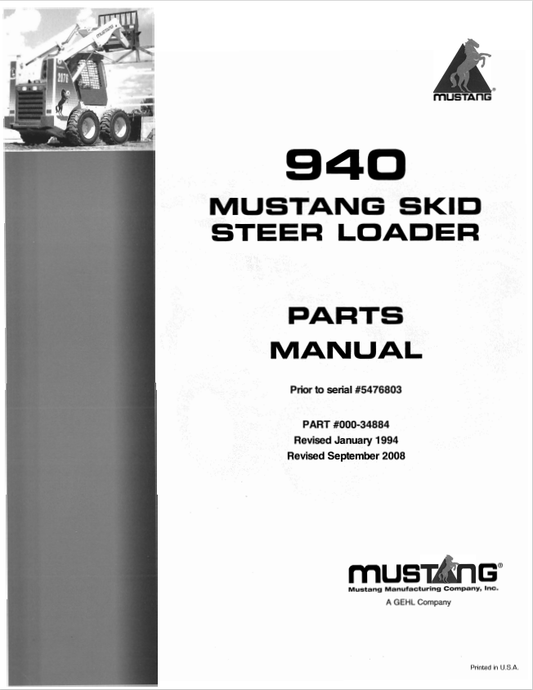 MUSTANG 940 SKID STEER LOADER PARTS MANUAL 000-34884 - PDF