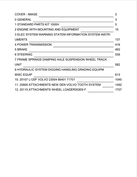 Volvo L120F Wheel Loader Parts Catalogue Manual Sn 66401-71701 - PDF File