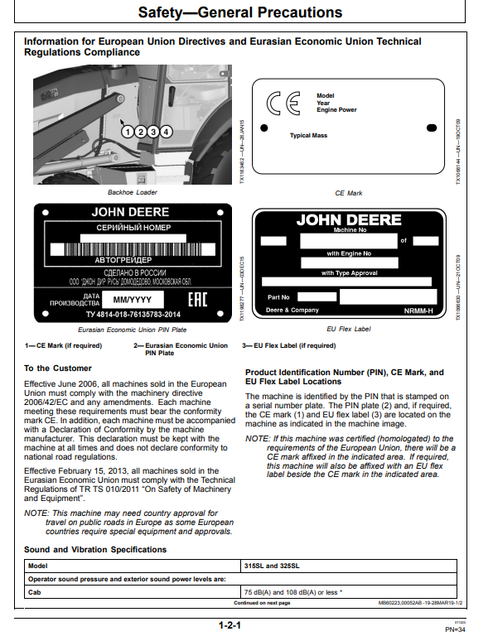315SL And 325SL Backhoe Loader Operator Manual OMT426264X19 PDF