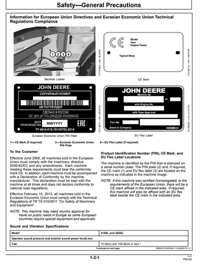 315SL And 325SL Backhoe Loader Operator Manual OMT426264X19 PDF