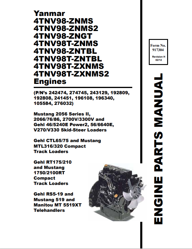 YANMAR DIESEL ENGINE 4TNV98 PARTS MANUAL PDF