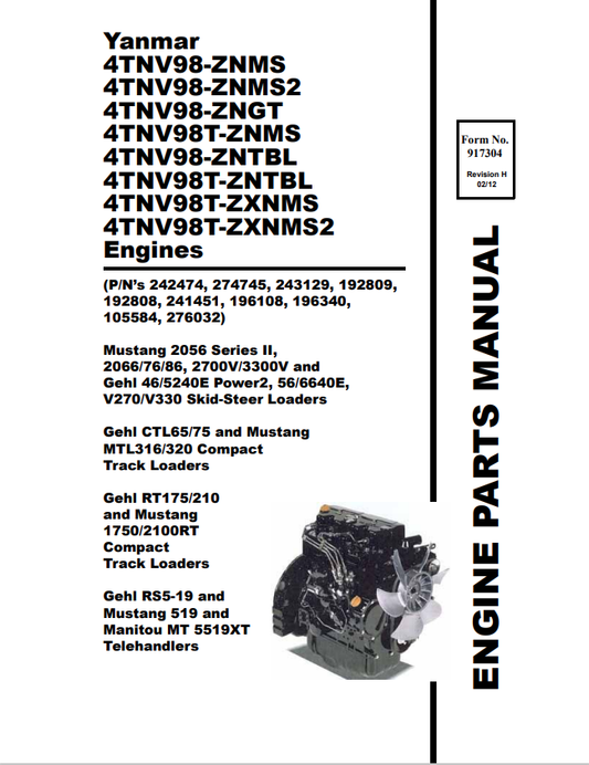 YANMAR DIESEL ENGINE 4TNV98 PARTS MANUAL PDF