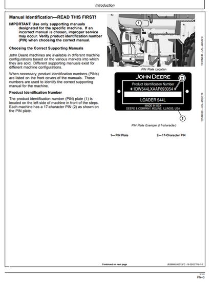 John Deere 544L 4WD Loader Operator Manual OMT406388X19