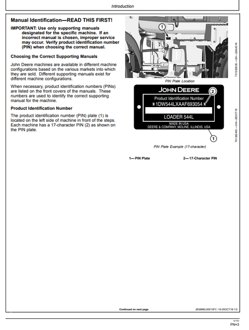 John Deere 544L 4WD Loader Operator Manual OMT406388X19