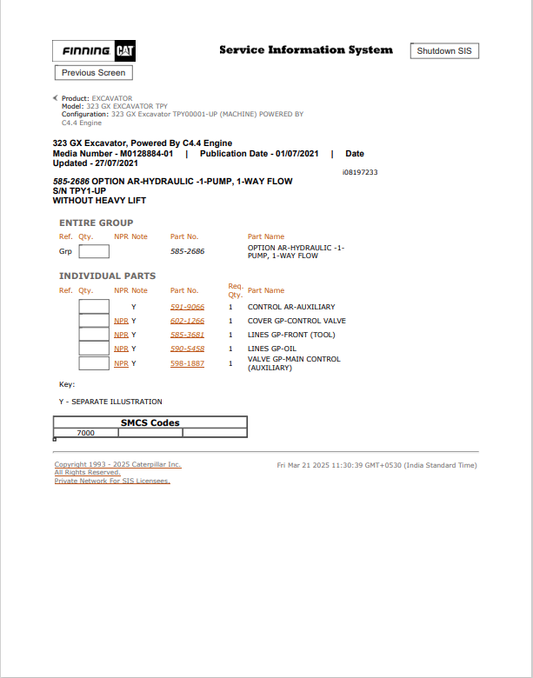 Caterpillar Cat 323 GX Excavator Parts Catalogue Manual PDF | S/N TPY