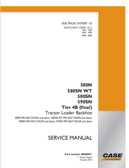 Case 580N, 580SN WT, 580SN, 590SN Tier B Tractor Loader Backhoe Service Manual 48080071 PDF