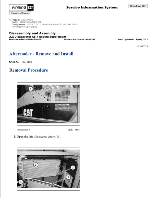 Caterpillar Cat 320D Excavator Service and Repair Manual PDF | S/N A6F