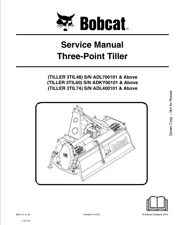 BOBCAT 3TIL48, 3TIL60, 3TIL74 THREE-PONT TILLER SERVICE MANUAL 6987115 PDF
