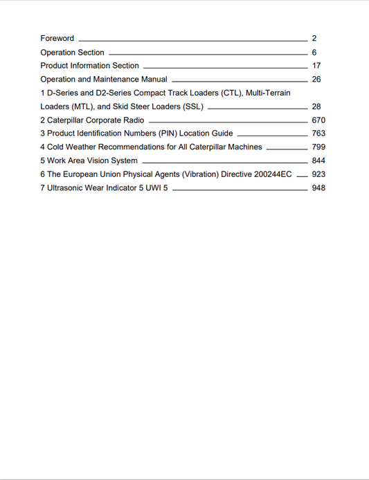 Caterpillar Cat 246D Skid Steer Loader Operation and Maintenance Manual PDF | S/N MKT