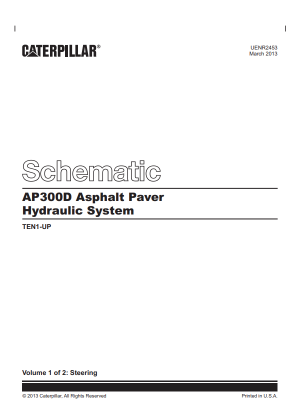 Caterpillar Cat AP300D Asphalt Paver Schematic Manual PDF | S/N TEN