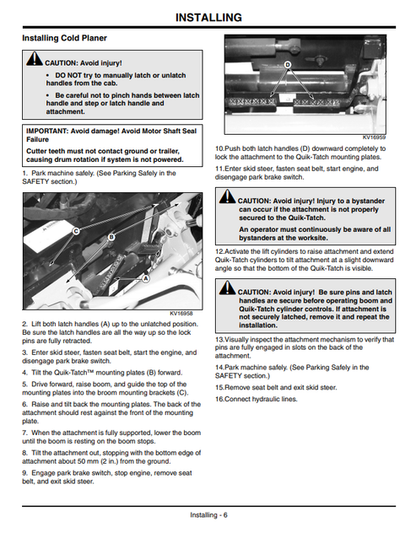 John Deere CP12, CP16, CP18, & CP24 Cold Planer Operator Manual OMKV16792