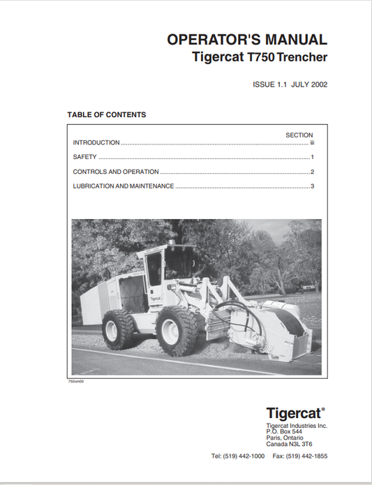 Tigercat T750 Trencher Operator Manual