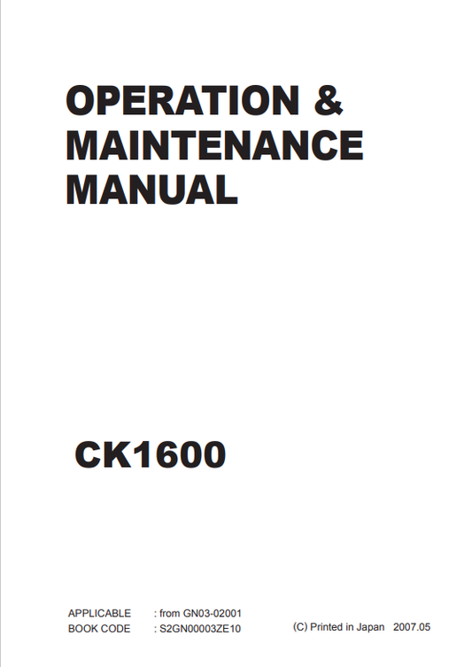 KOBELCO CK1600-1F CRAWLER CRANE OPERATION AND MAINTENANCE MANUAL PDF