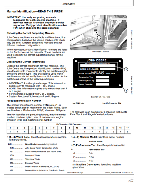 John Deere 320 P Backhoe Loader Operator Manual OMT497122X019