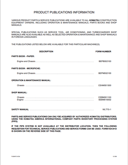 Komatsu WA180-3, WA180L-3 Wheel Loader Operation And Maintenance Manual A80001 and up, 54001 and up Engine 6D102E-1 - PDF File
