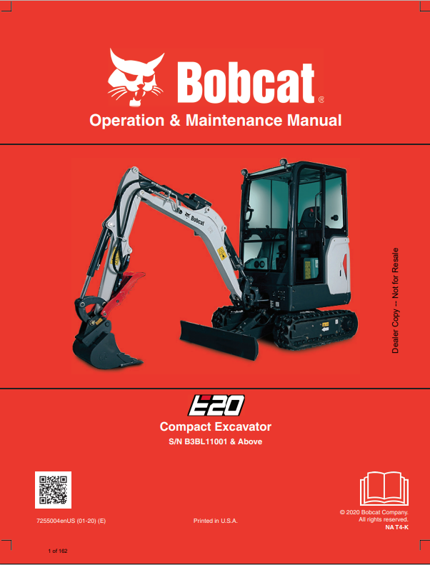 BOBCAT E20 COMPACT EXCAVATOR OPERATION AND MAINTENANCE MANUAL 7255004 PDF