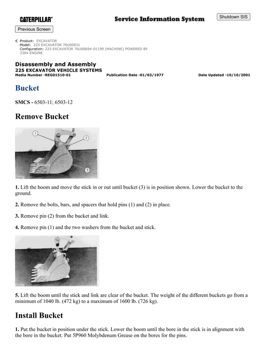 Caterpillar Cat 225 Excavator Service and Repair Manual PDF | S/N 76U