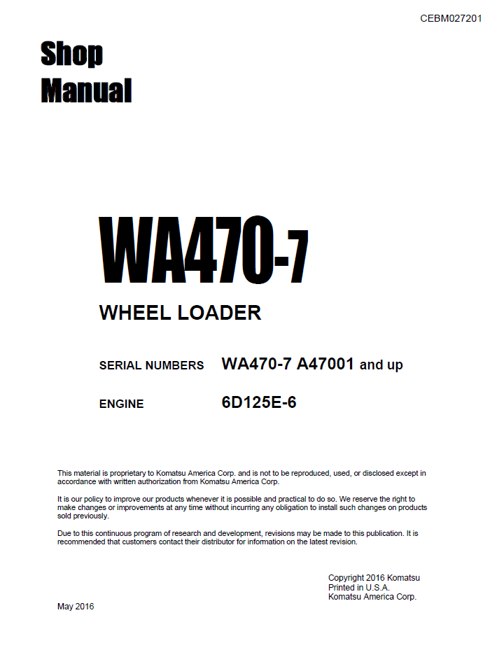 Komatsu WA470-7 Wheel Loader Shop CEBM027201