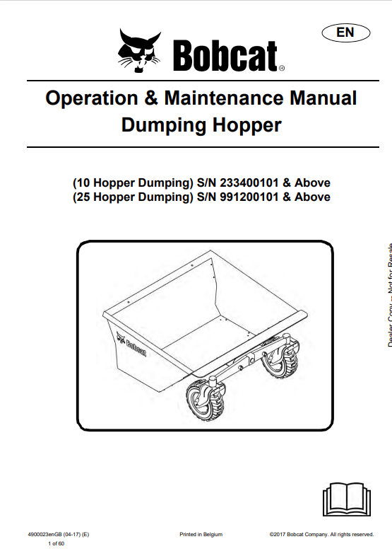 BOBCAT 10, 25 DUMPING HOPPER OPERATION AND MAINTENANCE MANUAL 4900023 PDF