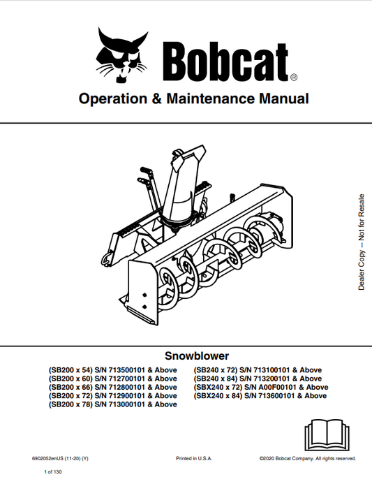 BOBCAT 1412 SNOWBLOWER OPERATION AND MAINTENANCE MANUAL 6901171 PDF