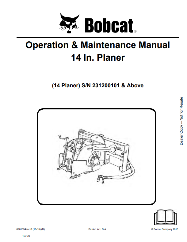 BOBCAT 14 IN. PLANER OPERATION AND MAINTENANCE MANUAL 6901034 PDF