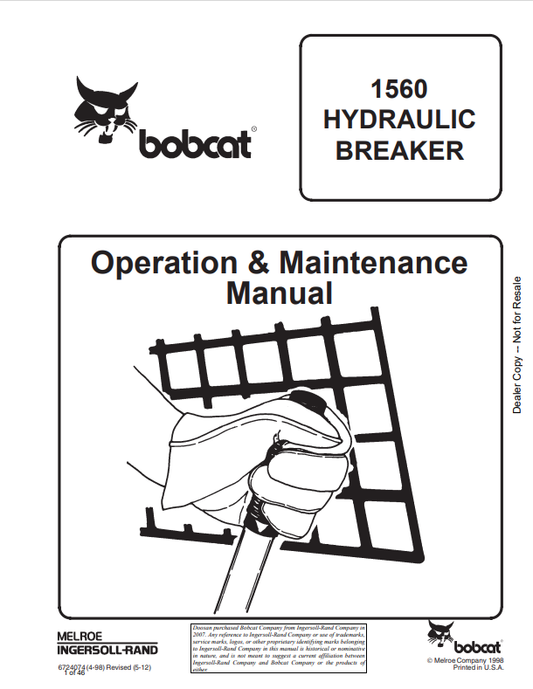 BOBCAT 1560 HYDRAULIC BREAKER OPERATION AND MAINTENANCE MANUAL 6724074 PDF