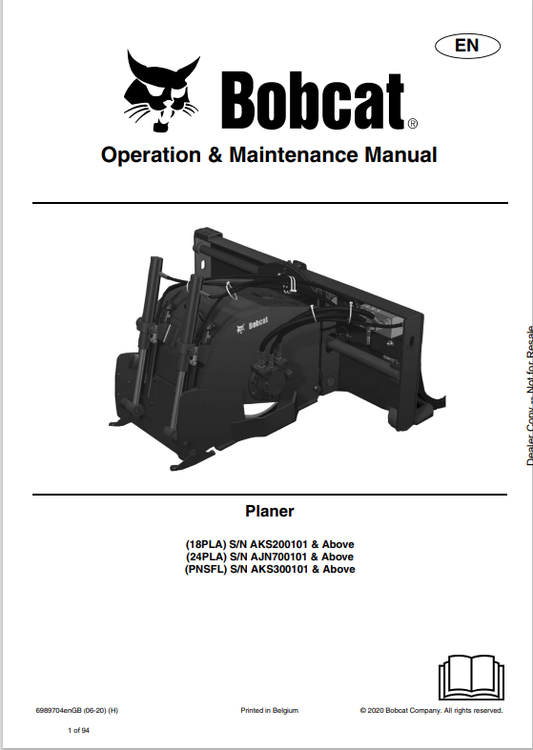 BOBCAT 18PLA, 24PLA, PNSFL PLANER OPERATION AND MAINTENANCE MANUAL 6989704 PDF