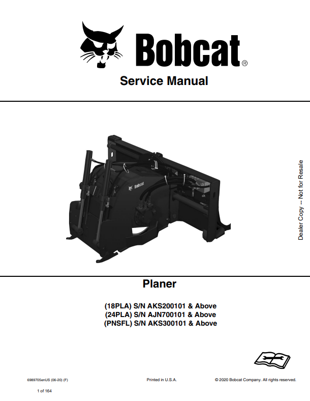 BOBCAT 18PLA, 24PLA, PNSFL PLANER SERVICE MANUAL 6989705 PDF