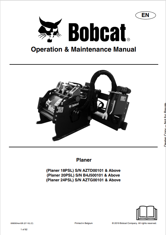 BOBCAT 18PSL, 20PSL, 24PSL PLANER OPERATION AND MAINTENANCE MANUAL 6990954 PDF