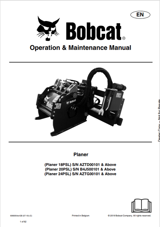 BOBCAT 18PSL, 20PSL, 24PSL PLANER OPERATION AND MAINTENANCE MANUAL 6990954 PDF