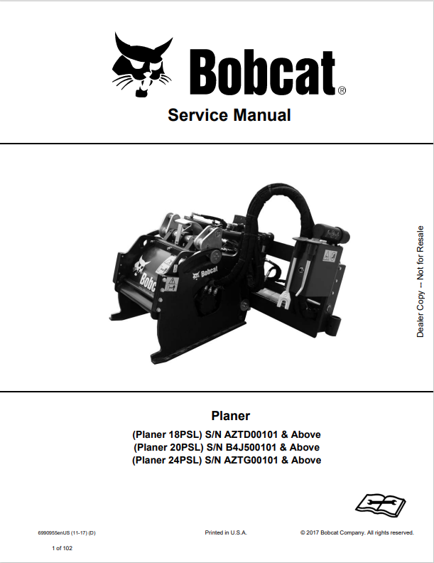 BOBCAT 18PSL, 20PSL, 24PSL PLANER SERVICE MANUAL 6990955 PDF